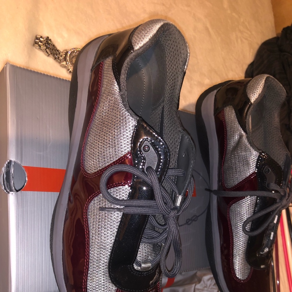 PRADA BURGUNDY AND GREY SIZE 12 SNEAKERS